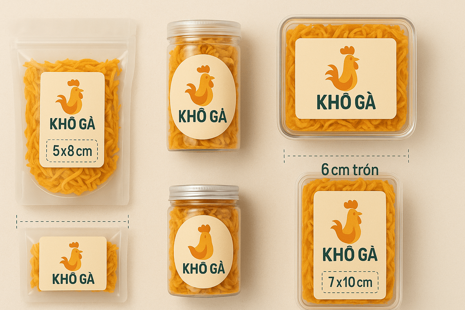 Dịch vụ in tem nhãn dán khô gà, khô bò tại Doozypack - Hình minh họa