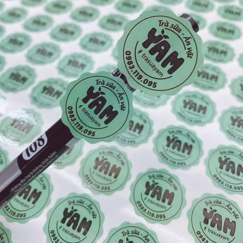 Mẫu in tem dán, nhãn sticker đồ ăn vặt YAM
