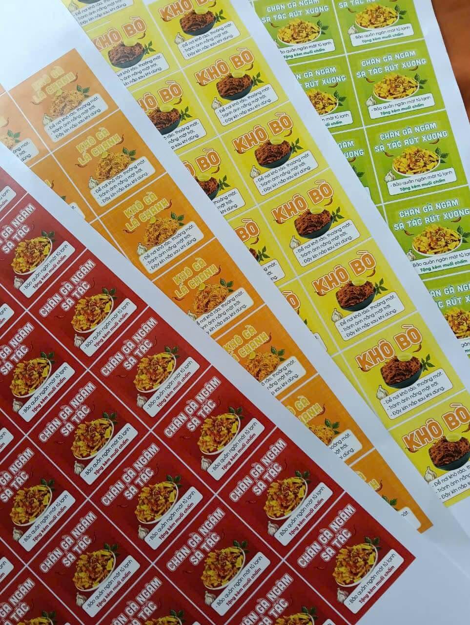 Nhãn dán khô gà tỏi ớt, khô gà lá chanh