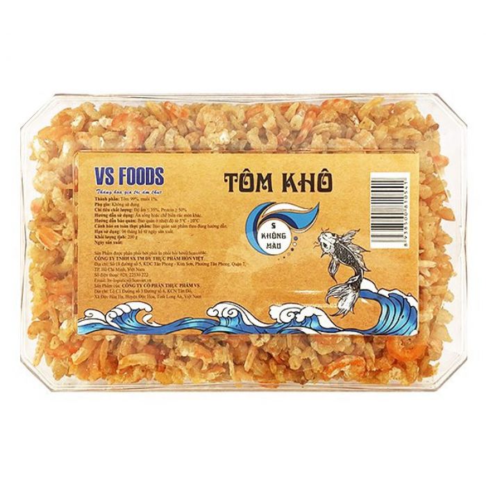 mẫu tem nhãn tôm khô dán hộp nhựa