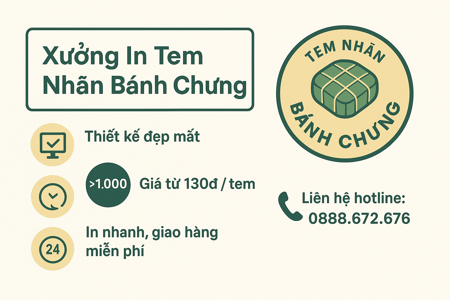 Xưởng in tem dán bánh chưng, bánh tét giá rẻ tại Doozypack