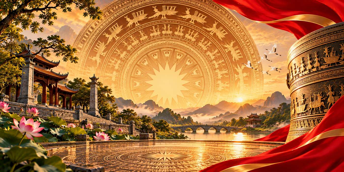 Background trống đồng Đông Sơn đẹp 01