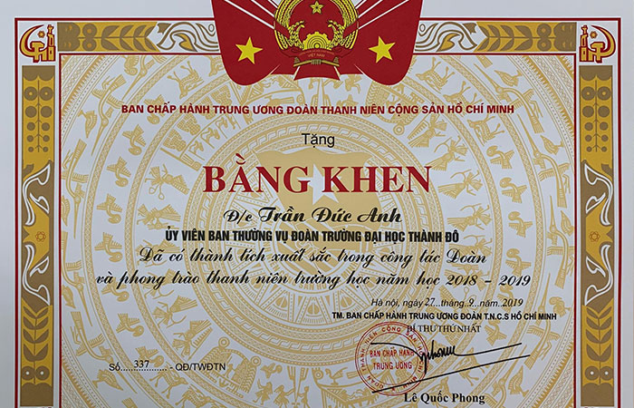 Mẫu giấy khen Đoàn Thanh niên vector đẹp 01