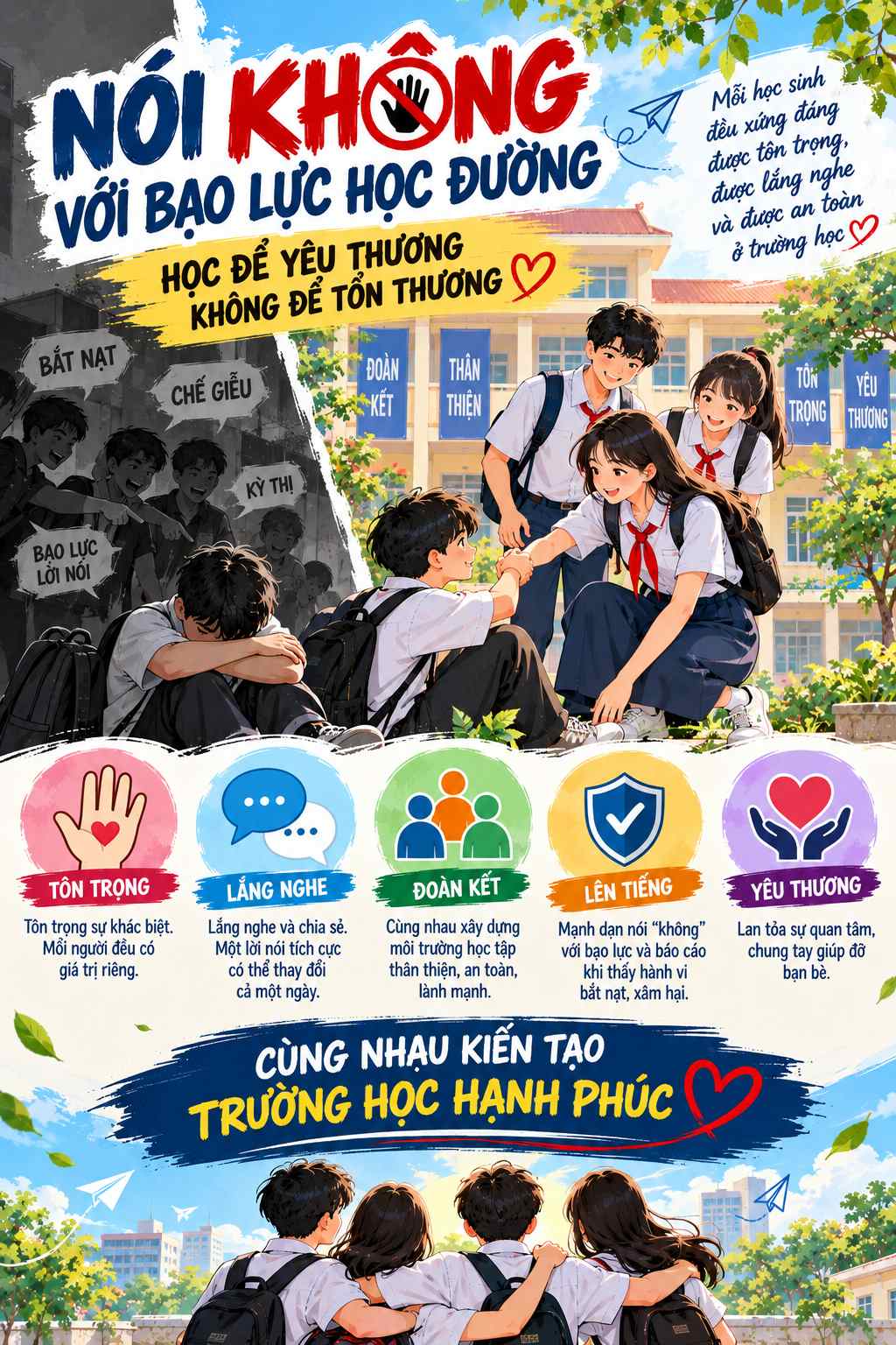 Poster tuyên truyền phòng chống bạo lực học đường đẹp 01